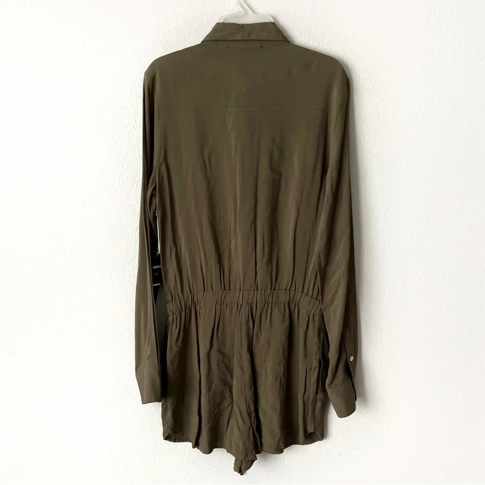 ROMPER JUMPSUIT OLIVE GREEN Forever 21 Button Long sleeve Elastic Waist Tie Siz… - Picture 12 of 15